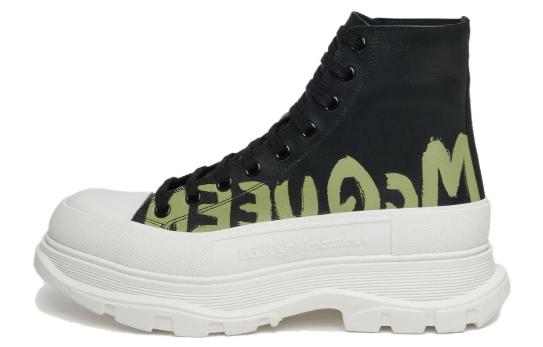 Alexander McQueen Tread Slick Lace-up High Top Shoes 'Black White' 777960WIAT61680 #