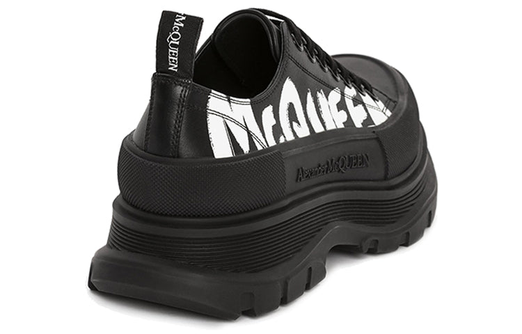 Alexander McQueen Tread Slick Low Lace Up Canvas Graffiti 'Black White' 682423WIABD1070 #